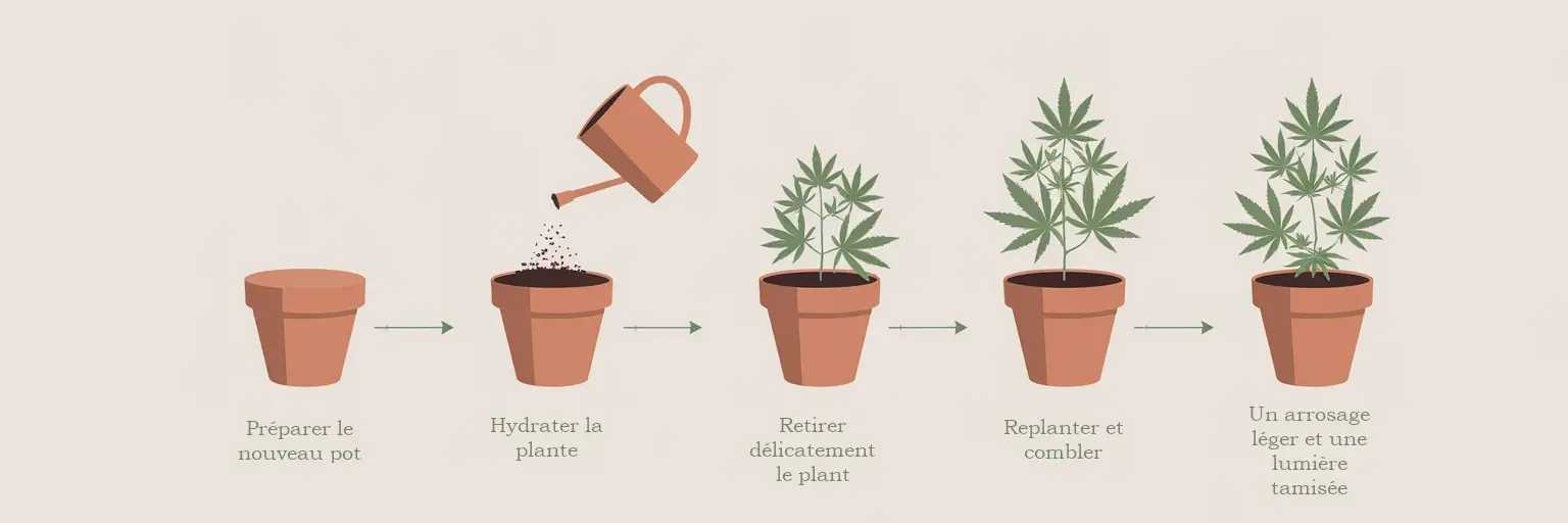 Étapes du rempotage du cannabis