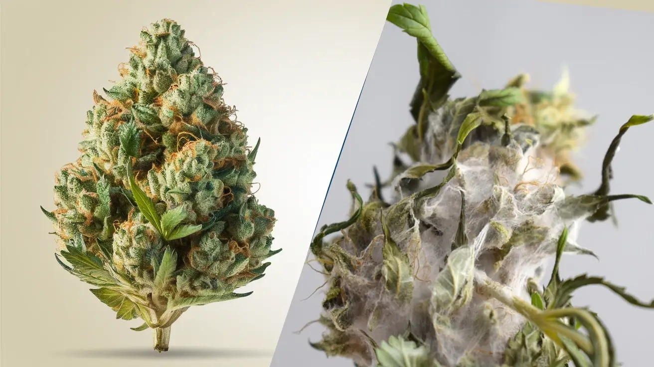 Illustration d'une tete bien et mal sécher du cannabis